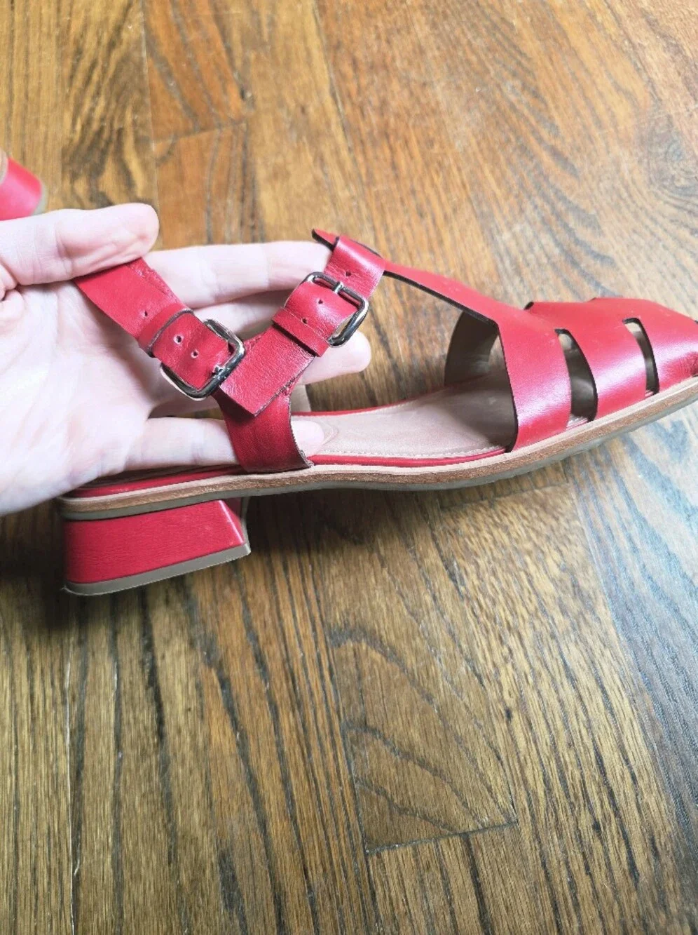 Red Women’s Fisherman Leather Sandals - Comfortable Summer Buckle Sandals